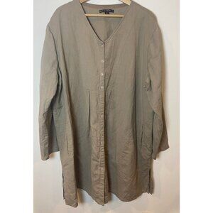Gundrun Sjoden Tunic Blouse Button Front Cotton Linen Tan XXL